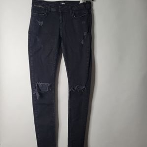 Eksept Distressed Moto Black Slim Fit Low Rise Skinny Jeans Size 27